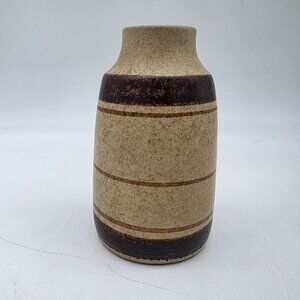 Vintage Ceramic Vase With Brown Stripes 1970s Boho Style 6"